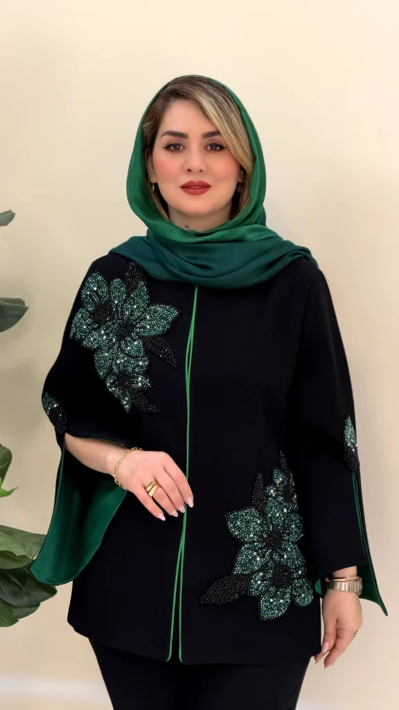 مانتو جواهردوزی کرپ کنزو با جواهردوزی اورجینال آستردار