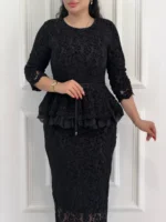 👗 پیراهن تمام دانتل آستین‌دار کمرچین