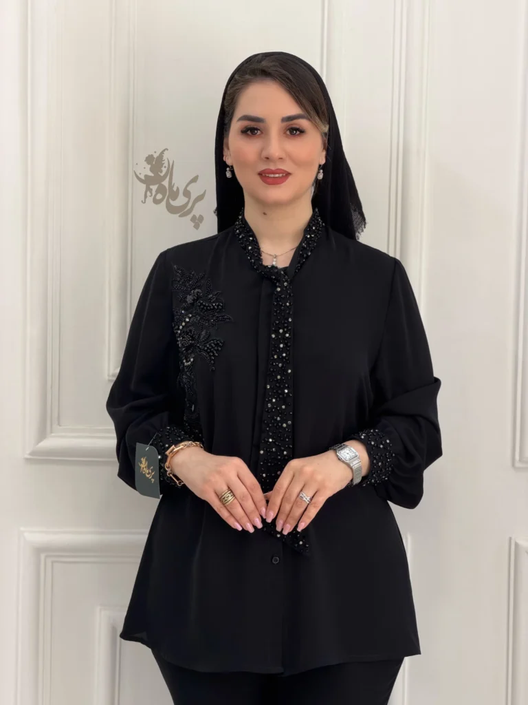 👚 شومیز یقه کراواتی سنگ‌دوزی