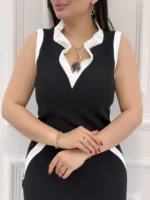 👗 پیراهن دالقیچ دورنگ یقه هفت