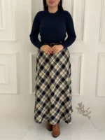 👗 پیراهن پشمی ۲ تکه (پیراهن + دامن چهارخونه)
