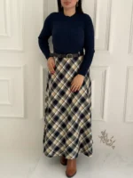 👗 پیراهن پشمی ۲ تکه (پیراهن + دامن چهارخونه)