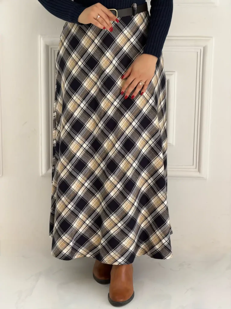 👗 پیراهن پشمی ۲ تکه (پیراهن + دامن چهارخونه)