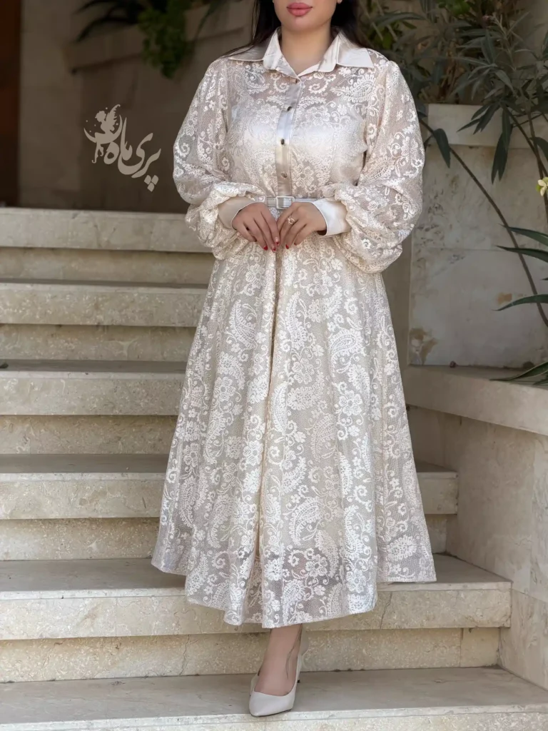 👗 پیراهن تورگیپور و ساتن ۴ دکمه