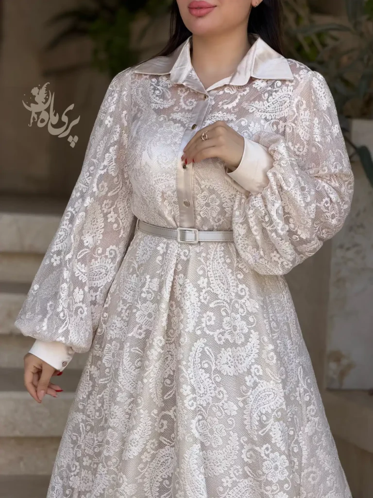 👗 پیراهن تورگیپور و ساتن ۴ دکمه